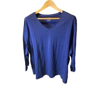 L.L. Bean NWT Blue V Neck 3/4 Sleeve Pullover Tunic Top Sz 3X